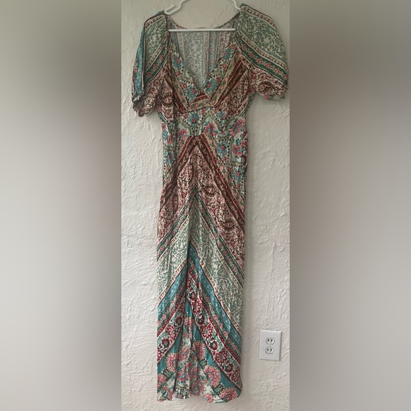 Lovestitch Boho Dreams Maxi Dress, V-Neck, Puff Sleeves, 100% Rayon; size S - Picture 1 of 10